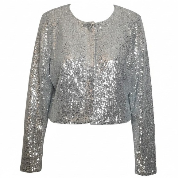 Good American Sweaters - GOOD AMERICAN Silver Sequin Embellished Cardigan Top Size Small NWT $179